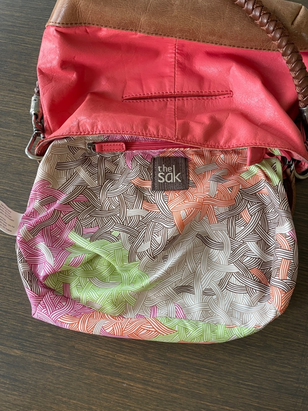 THE SAK CORAL & TAN BEADED LEATHER HOBO SHOULDER BAG Southwestern Vintage Hippie - Picture 6 of 11